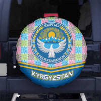 Kyrgyzstan Colorful Patchwork Pattern Spare Tire Cover with National Crest and Flag Accents