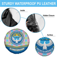 Kyrgyzstan Colorful Patchwork Pattern Spare Tire Cover with National Crest and Flag Accents