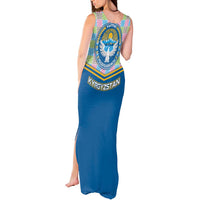 Kyrgyzstan Colorful Patchwork Pattern Tank Maxi Dress with National Crest and Flag Accents