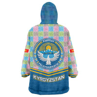 Kyrgyzstan Colorful Patchwork Pattern Wearable Blanket Hoodie with National Crest and Flag Accents