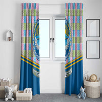 Kyrgyzstan Colorful Patchwork Pattern Window Curtain with National Crest and Flag Accents