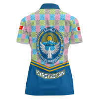 Kyrgyzstan Colorful Patchwork Pattern Women Polo Shirt with National Crest and Flag Accents