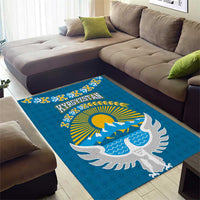 Kyrgyzstan Mountain Sunrise Area Rug with Blue with Eagle, Sun, and National Flag Design