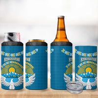 Kyrgyzstan Mountain Sunrise 4 in 1 Can Cooler Tumbler with Blue with Eagle, Sun, and National Flag Design