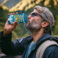 Kyrgyzstan Mountain Sunrise 4 in 1 Can Cooler Tumbler with Blue with Eagle, Sun, and National Flag Design