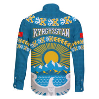 Kyrgyzstan Mountain Sunrise Family Matching Long Sleeve Bodycon Dress and Hawaiian Shirt with Blue with Eagle, Sun, and National Flag Design