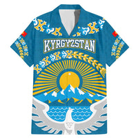 Kyrgyzstan Mountain Sunrise Family Matching Mermaid Dress and Hawaiian Shirt with Blue with Eagle, Sun, and National Flag Design