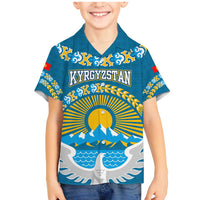 Kyrgyzstan Mountain Sunrise Family Matching Mermaid Dress and Hawaiian Shirt with Blue with Eagle, Sun, and National Flag Design