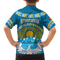 Kyrgyzstan Mountain Sunrise Family Matching Tank Maxi Dress and Hawaiian Shirt with Blue with Eagle, Sun, and National Flag Design