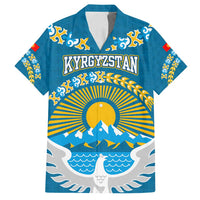 Kyrgyzstan Mountain Sunrise Family Matching Tank Maxi Dress and Hawaiian Shirt with Blue with Eagle, Sun, and National Flag Design