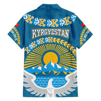 Kyrgyzstan Mountain Sunrise Family Matching Tank Maxi Dress and Hawaiian Shirt with Blue with Eagle, Sun, and National Flag Design