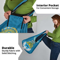 Kyrgyzstan Mountain Sunrise Grocery Bag with Blue with Eagle, Sun, and National Flag Design