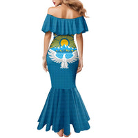 Kyrgyzstan Mountain Sunrise Mermaid Dress with Blue with Eagle, Sun, and National Flag Design