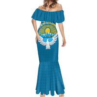 Kyrgyzstan Mountain Sunrise Mermaid Dress with Blue with Eagle, Sun, and National Flag Design