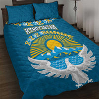 Kyrgyzstan Mountain Sunrise Quilt Bed Set with Blue with Eagle, Sun, and National Flag Design