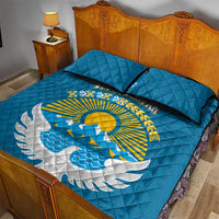 Kyrgyzstan Mountain Sunrise Quilt Bed Set with Blue with Eagle, Sun, and National Flag Design