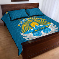Kyrgyzstan Mountain Sunrise Quilt Bed Set with Blue with Eagle, Sun, and National Flag Design