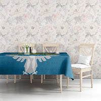 Kyrgyzstan Mountain Sunrise Tablecloth with Blue with Eagle, Sun, and National Flag Design