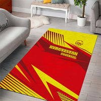 Kyrgyzstan Football Area Rug Red and Yellow Sports with National Emblem Design