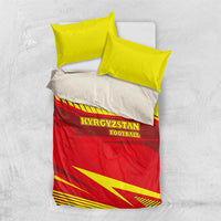 Kyrgyzstan Football Bedding Set Red and Yellow Sports with National Emblem Design