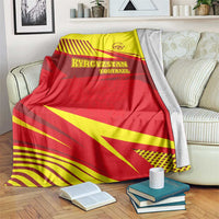 Kyrgyzstan Football Blanket Red and Yellow Sports with National Emblem Design