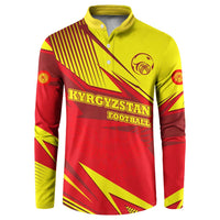 Kyrgyzstan Football Button Sweatshirt Red and Yellow Sports with National Emblem Design