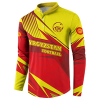 Kyrgyzstan Football Button Sweatshirt Red and Yellow Sports with National Emblem Design