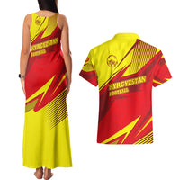 Kyrgyzstan Football Couples Matching Tank Maxi Dress and Hawaiian Shirt Red and Yellow Sports with National Emblem Design