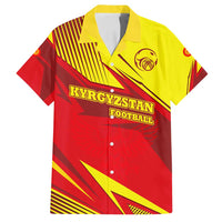 Kyrgyzstan Football Family Matching Long Sleeve Bodycon Dress and Hawaiian Shirt Red and Yellow Sports with National Emblem Design