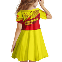 Kyrgyzstan Football Family Matching Off Shoulder Maxi Dress and Hawaiian Shirt Red and Yellow Sports with National Emblem Design