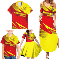 Kyrgyzstan Football Family Matching Summer Maxi Dress and Hawaiian Shirt Red and Yellow Sports with National Emblem Design