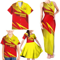 Kyrgyzstan Football Family Matching Tank Maxi Dress and Hawaiian Shirt Red and Yellow Sports with National Emblem Design