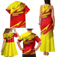 Kyrgyzstan Football Family Matching Tank Maxi Dress and Hawaiian Shirt Red and Yellow Sports with National Emblem Design