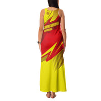 Kyrgyzstan Football Family Matching Tank Maxi Dress and Hawaiian Shirt Red and Yellow Sports with National Emblem Design