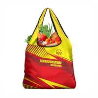 Kyrgyzstan Football Grocery Bag Red and Yellow Sports with National Emblem Design