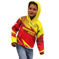 Kyrgyzstan Football Kid Hoodie Red and Yellow Sports with National Emblem Design