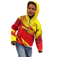 Kyrgyzstan Football Kid Hoodie Red and Yellow Sports with National Emblem Design