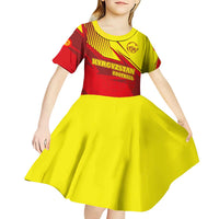 Kyrgyzstan Football Kid Short Sleeve Dress Red and Yellow Sports with National Emblem Design