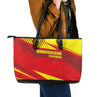 Kyrgyzstan Football Leather Tote Bag Red and Yellow Sports with National Emblem Design
