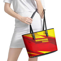 Kyrgyzstan Football Leather Tote Bag Red and Yellow Sports with National Emblem Design