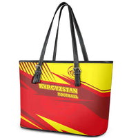 Kyrgyzstan Football Leather Tote Bag Red and Yellow Sports with National Emblem Design