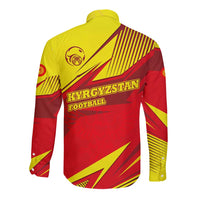 Kyrgyzstan Football Long Sleeve Button Shirt Red and Yellow Sports with National Emblem Design