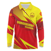 Kyrgyzstan Football Long Sleeve Polo Shirt Red and Yellow Sports with National Emblem Design