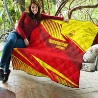 Kyrgyzstan Football Quilt Red and Yellow Sports with National Emblem Design