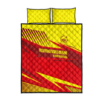Kyrgyzstan Football Quilt Bed Set Red and Yellow Sports with National Emblem Design
