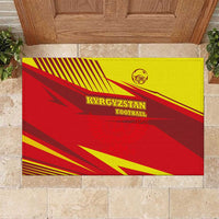 Kyrgyzstan Football Rubber Doormat Red and Yellow Sports with National Emblem Design