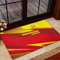 Kyrgyzstan Football Rubber Doormat Red and Yellow Sports with National Emblem Design