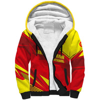 Kyrgyzstan Football Sherpa Hoodie Red and Yellow Sports with National Emblem Design