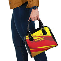 Kyrgyzstan Football Shoulder Handbag Red and Yellow Sports with National Emblem Design