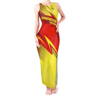 Kyrgyzstan Football Tank Maxi Dress Red and Yellow Sports with National Emblem Design